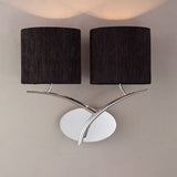 Sleek Eve Dual Light Wall Lamp in Polished Chrome with Black Silken Oval Shades