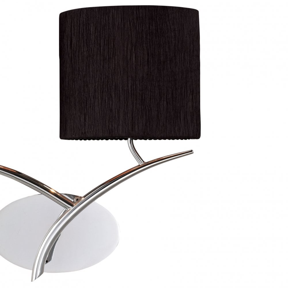 Sleek Eve Dual Light Wall Lamp in Polished Chrome with Black Silken Oval Shades