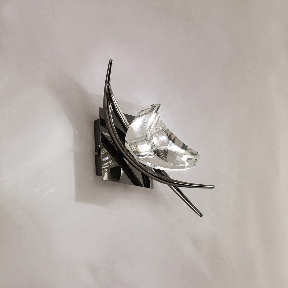 Black Chrome Eclipse Wall Lamp with Rocker Switch and Clear K9 Crystal Design