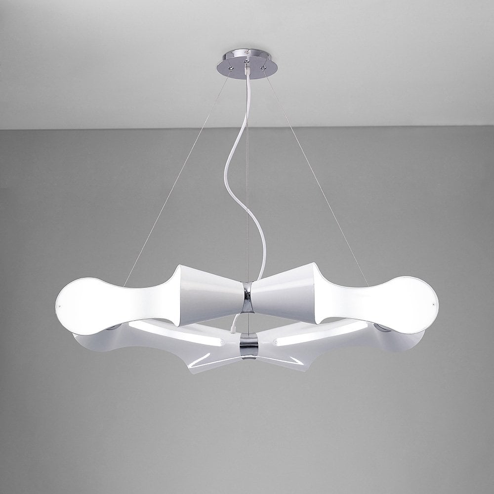 Ora Pendant 8 Light Fixture, Gloss White Finish with White Acrylic and Polished Chrome Accents