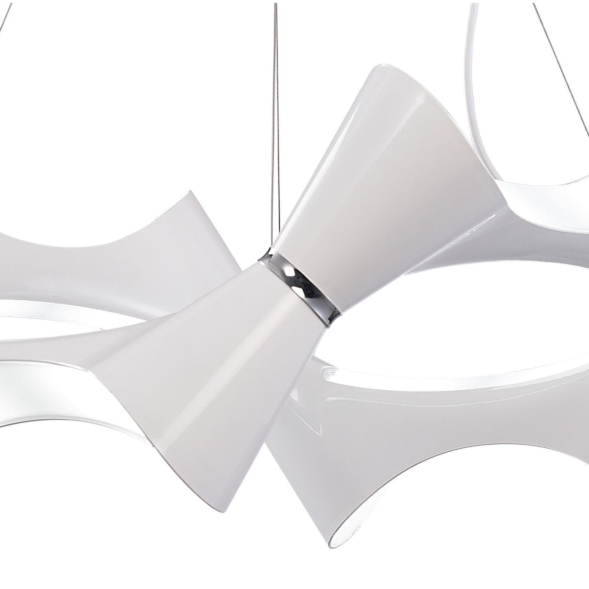 Ora Pendant 8 Light Fixture - Twisted Round Design in Gloss White and Polished Chrome
