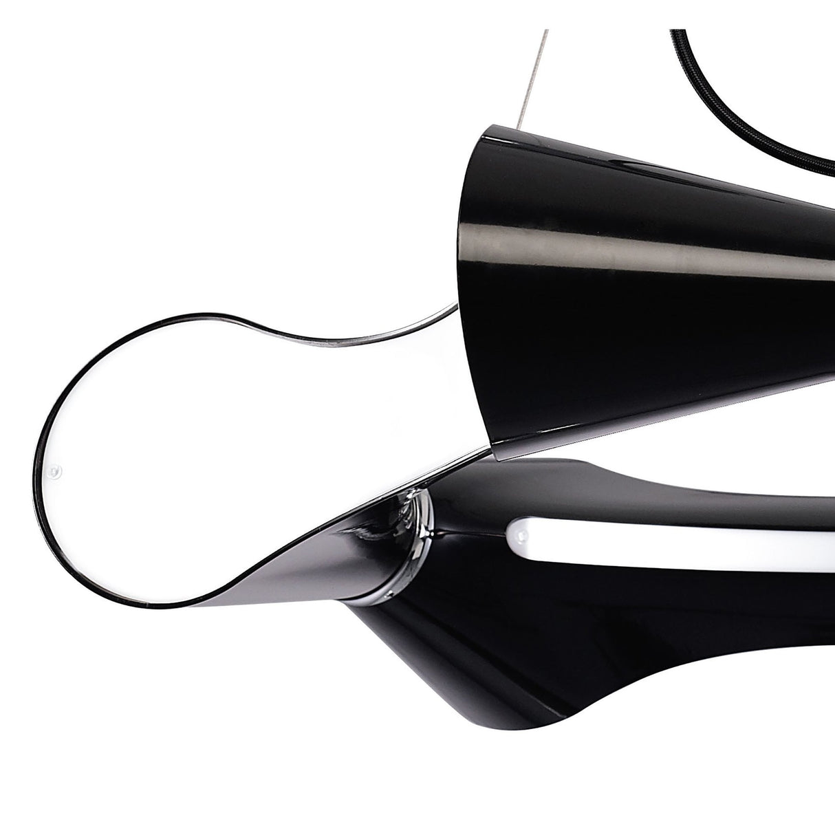 Ora Pendant Light: Gloss Black with White Acrylic and Chrome Finish, Elegant Design by Santiago Sevillano Sebastia