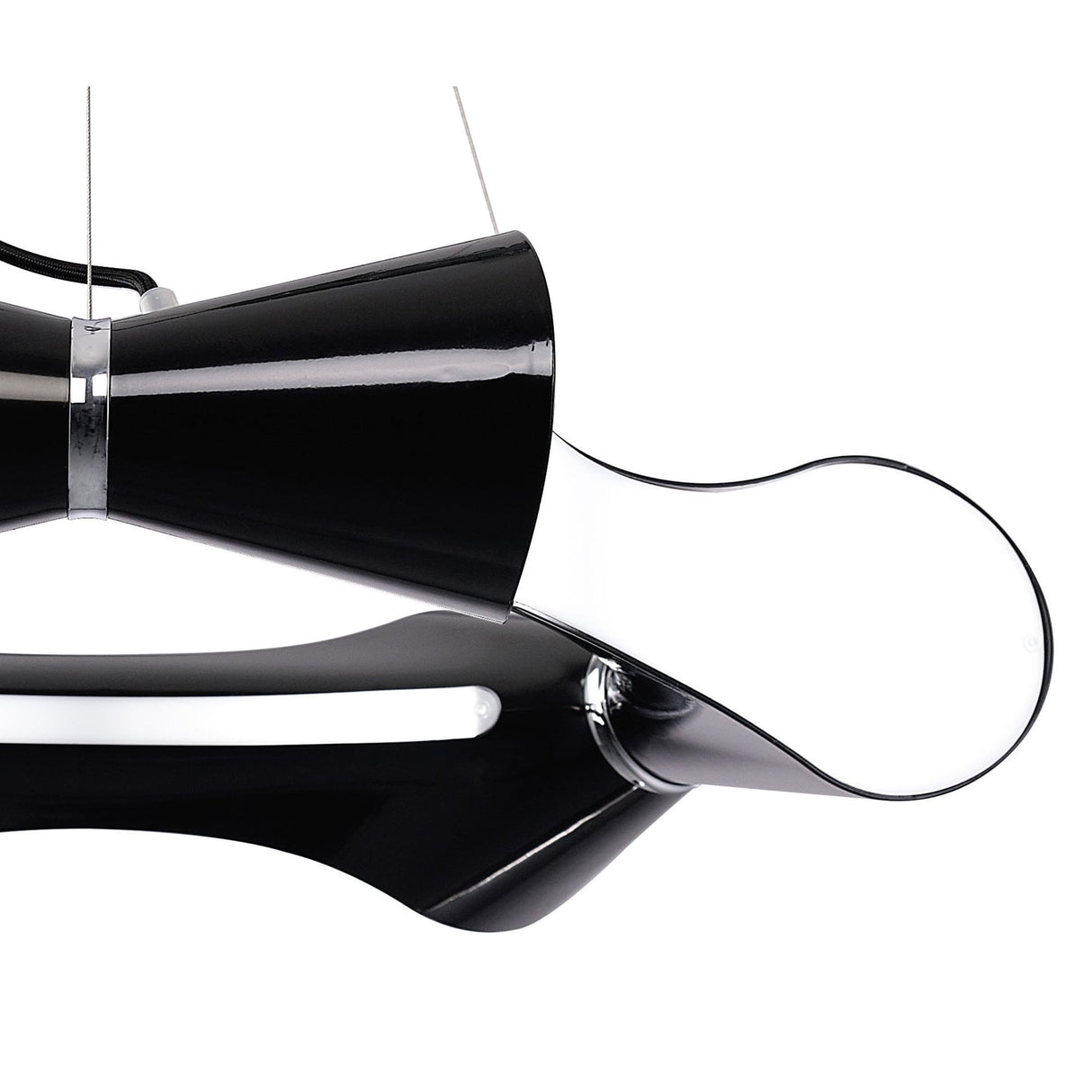 Ora Pendant Light: Gloss Black with White Acrylic and Chrome Finish, Elegant Design by Santiago Sevillano Sebastia