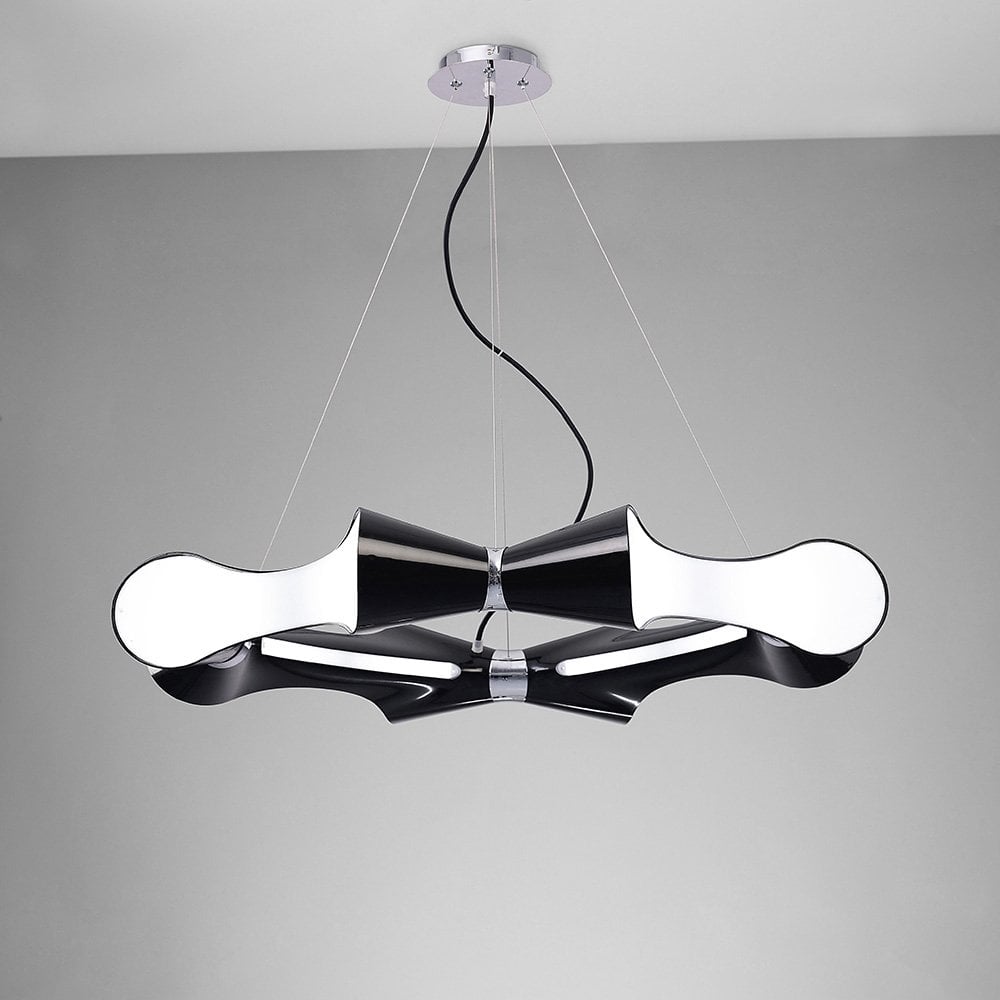 Ora Pendant Light 8-Arm E27 - Gloss Black, White, Polished Chrome Finish