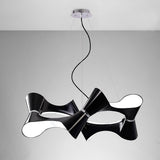 Ora Pendant 8 Light Twisted Sphere in Gloss Black with White Acrylic and Polished Chrome