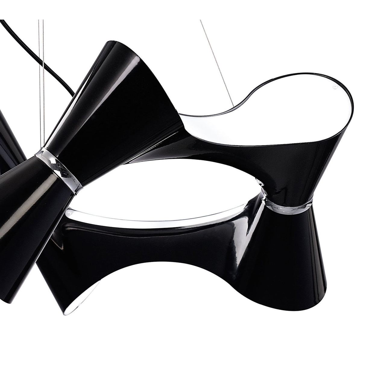 Ora Pendant 8 Light Twisted Sphere in Gloss Black with White Acrylic and Polished Chrome