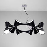 Elegant Ora Pendant Chandelier: 12 Twisted Lights in Gloss Black and Polished Chrome