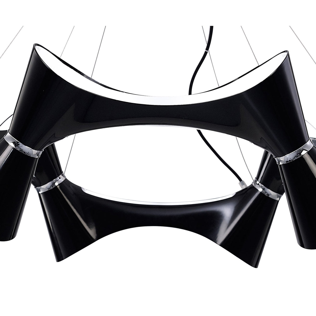 Elegant Ora Pendant Chandelier: 12 Twisted Lights in Gloss Black and Polished Chrome
