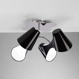 Elegant Ora Ceiling Light Fixture, Dual Arm, 4-Light E27, Black Finish with White Acrylic and Polished Chrome Detailing