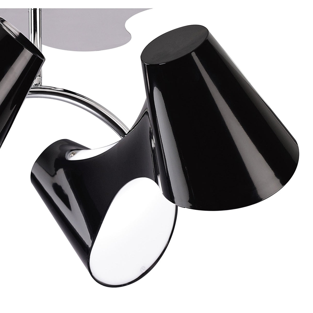 Elegant Ora Ceiling Light Fixture, Dual Arm, 4-Light E27, Black Finish with White Acrylic and Polished Chrome Detailing