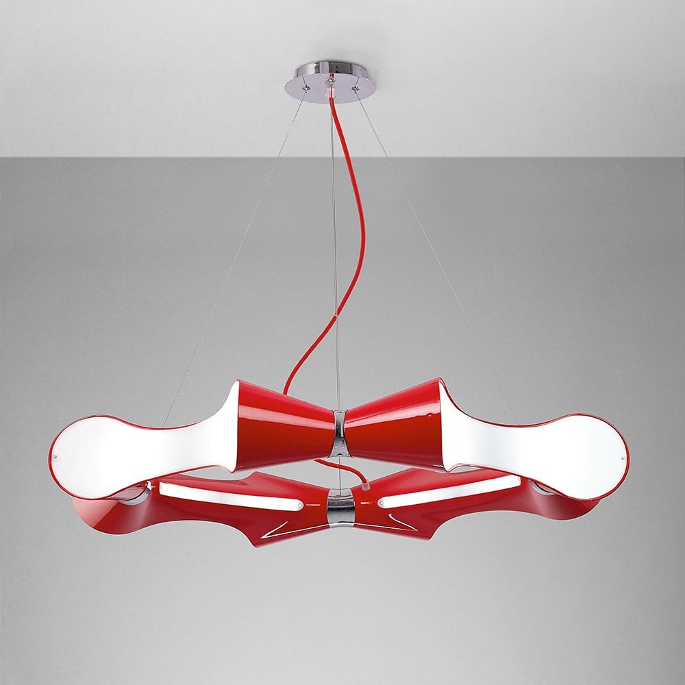 Ora Pendant Light: Gloss Red Elegance with White Acrylic and Polished Chrome Accents