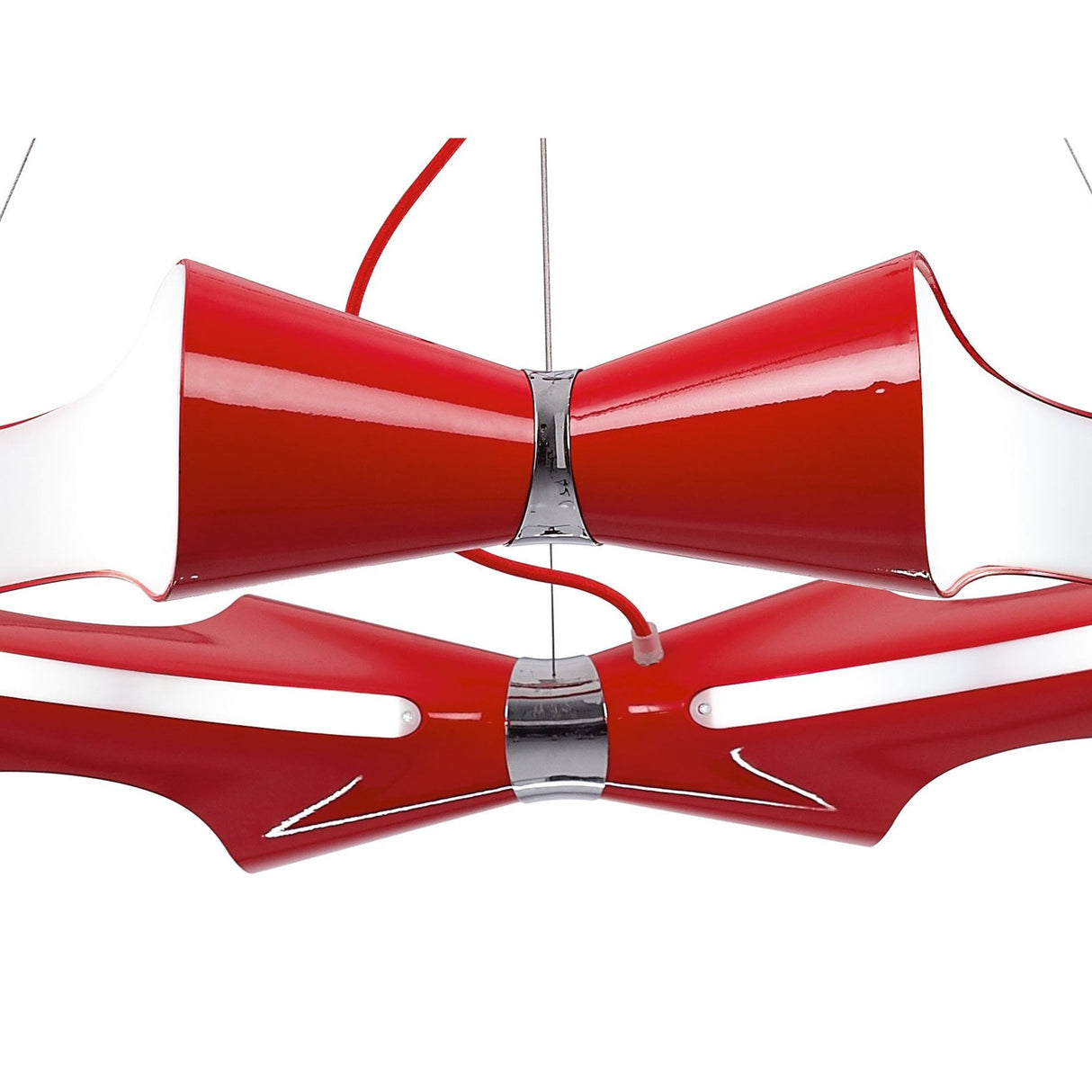 Ora Pendant Light: Gloss Red Elegance with White Acrylic and Polished Chrome Accents