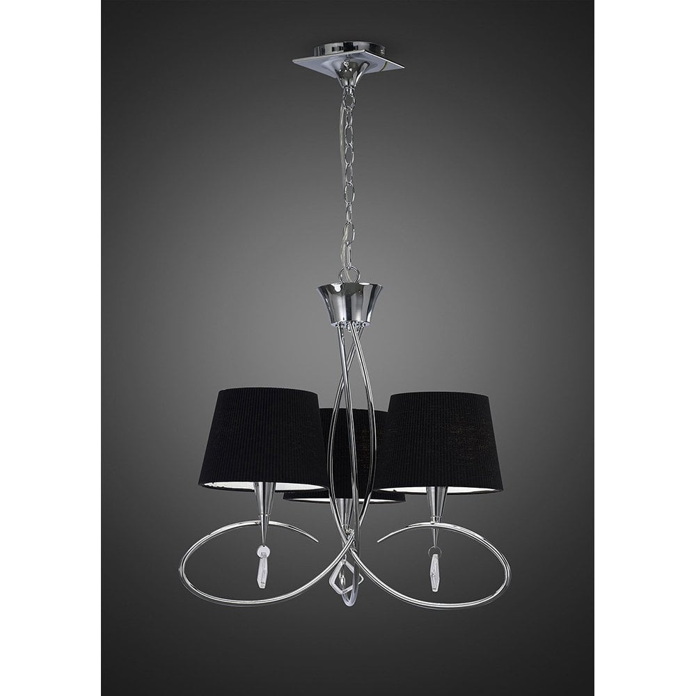 Mara Trio Pendant Light in Polished Chrome with Elegant Black Shades