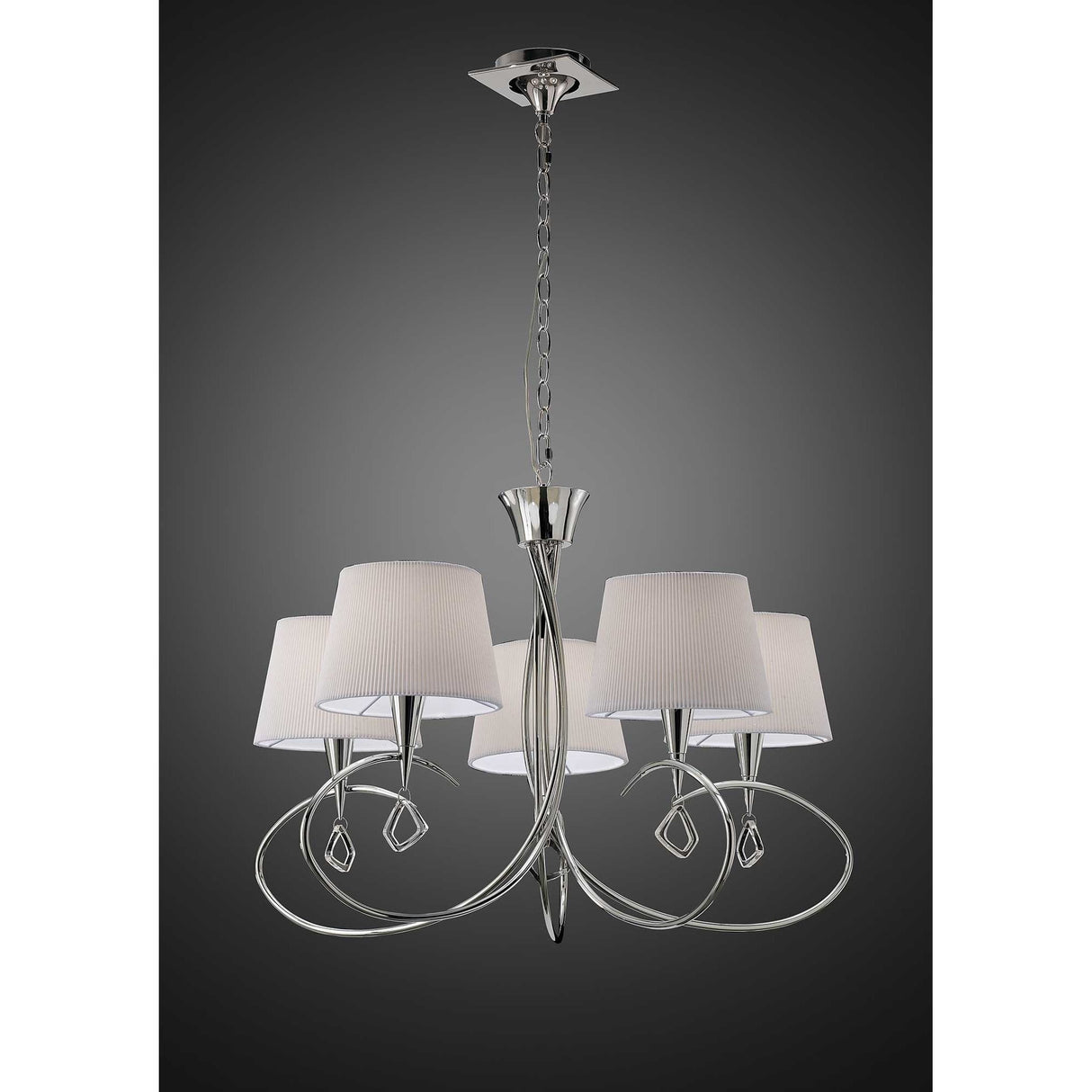 Mara 5-Light Pendant in Polished Chrome with Ivory White Fabric Shades