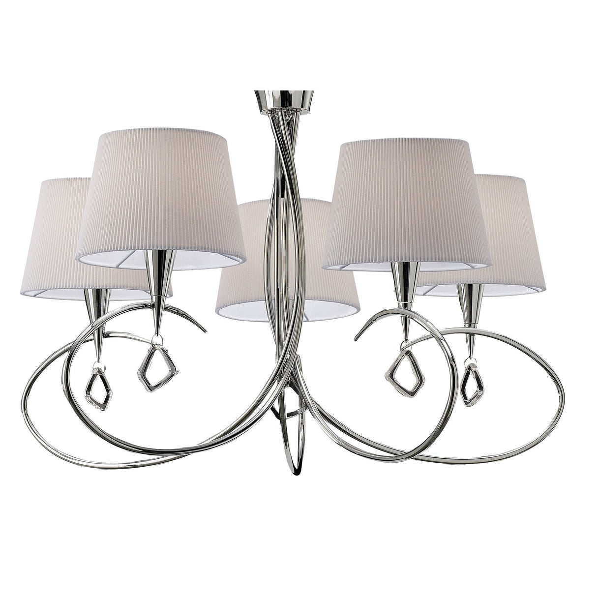 Mara 5-Light Pendant in Polished Chrome with Ivory White Fabric Shades