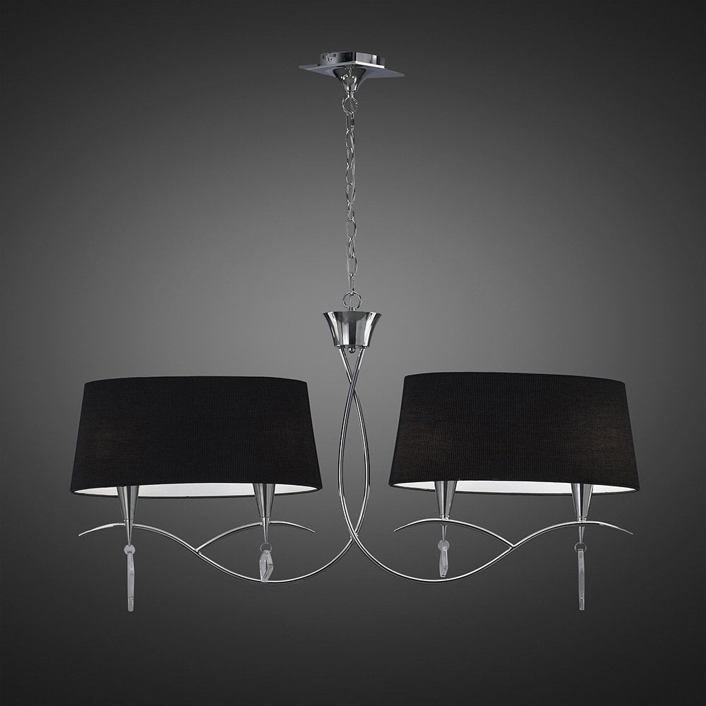 Mara Dual Arm Pendant with Black Pleated Shades, Polished Chrome Finish