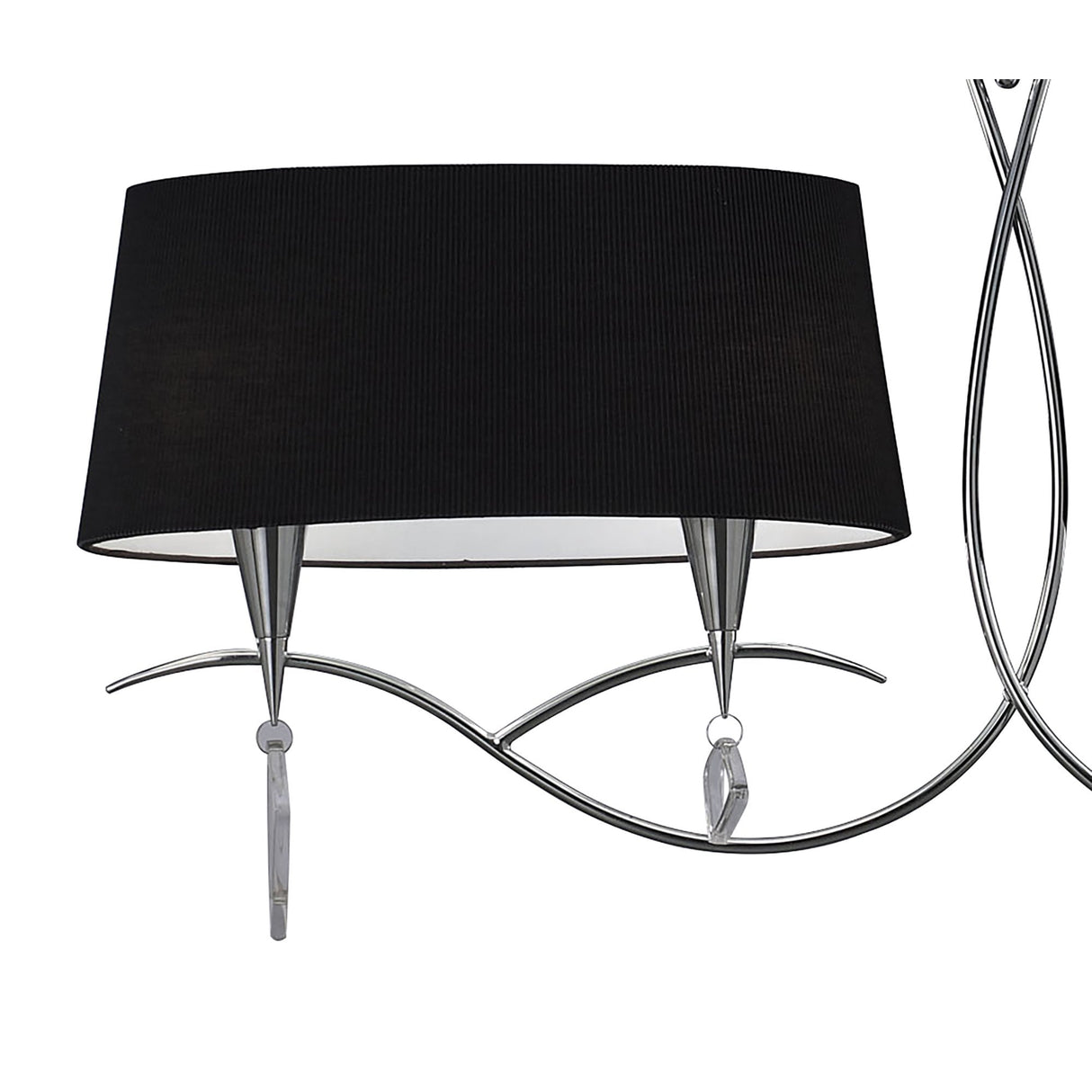Mara Dual Arm Pendant with Black Pleated Shades, Polished Chrome Finish