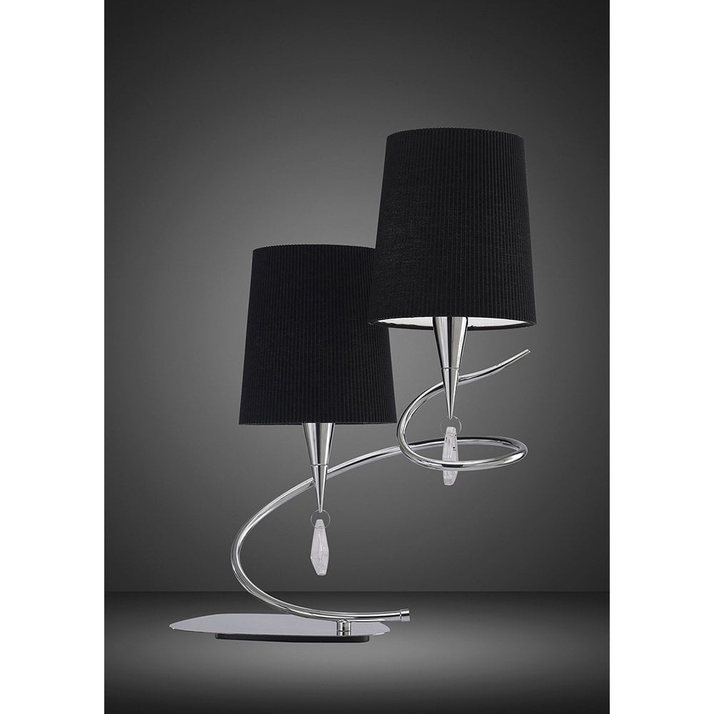 Mara Dual-Light Table Lamp in Polished Chrome with Elegant Black Shades