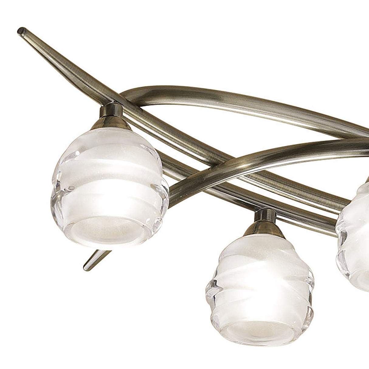 Antique Brass Loop Telescopic Convertible 6-Light Fixture with Frosted Glass Spheres