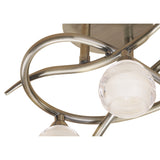 Antique Brass Loop Ceiling Light Fixture with Sculpted Glass Spheres