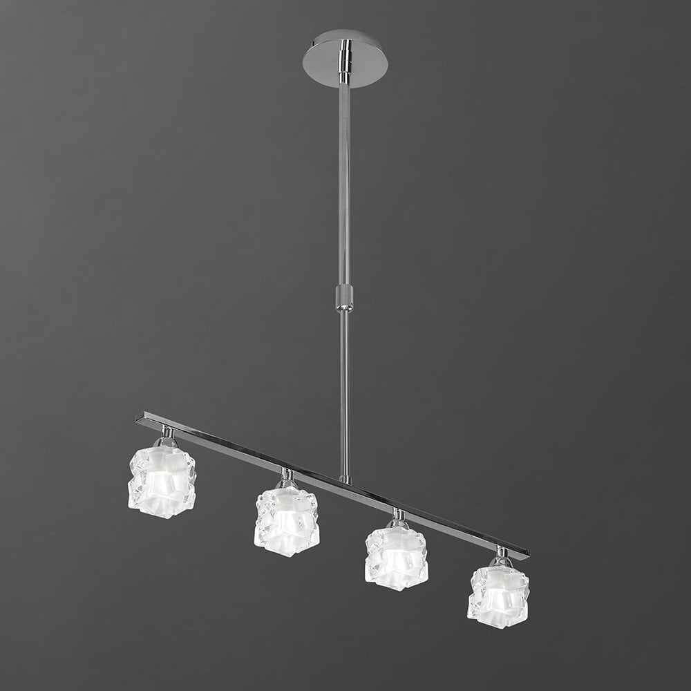 Contemporary Polished Chrome Ice Pendant Light with Frosted Glass Shades - 4-Light Bar Design