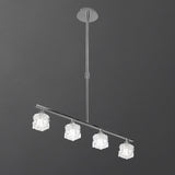 Contemporary Polished Chrome Ice Pendant Light with Frosted Glass Shades - 4-Light Bar Design