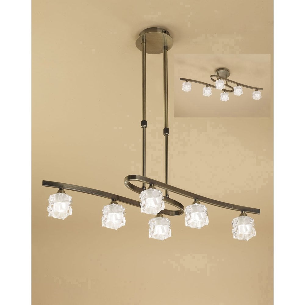 Ice Antique Brass Telescopic Convertible 6-Light Flush Fixture