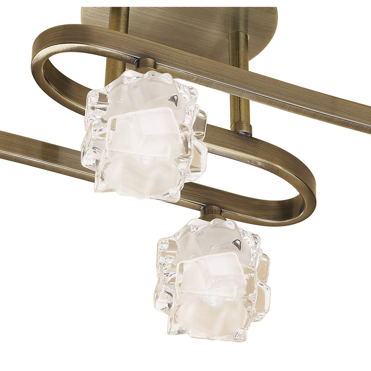 Antique Brass Ice Ceiling Light with Frosted Glass Shades - 4 Light G9 ECO