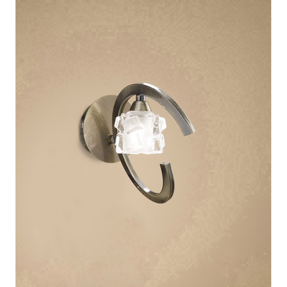 Antique Brass Ice Wall Light with Frosted Glass Shade