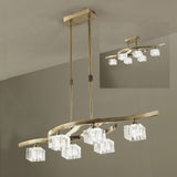 Cuadrax Antique Brass Telescopic Semi Flush 6 Light Fixture with Clear Glass Shades