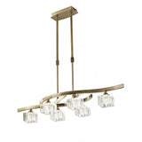 Cuadrax Antique Brass Telescopic Semi Flush 6 Light Fixture with Clear Glass Shades