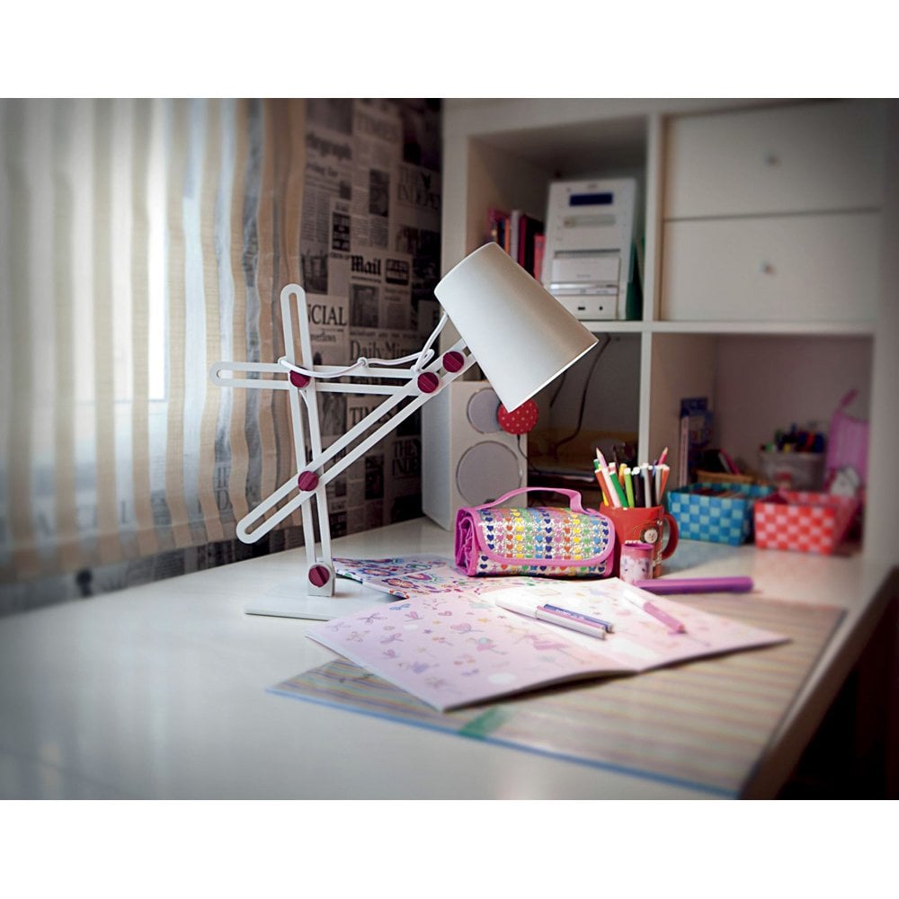 Sleek Adjustable Looker Table Lamp in Matt White and Purple