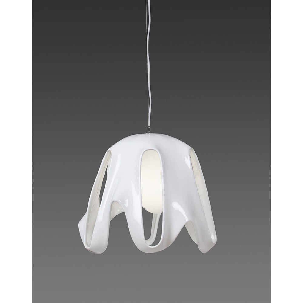 Phantom Pendant Light, Gloss White with Frosted Glass and Polished Chrome Accents