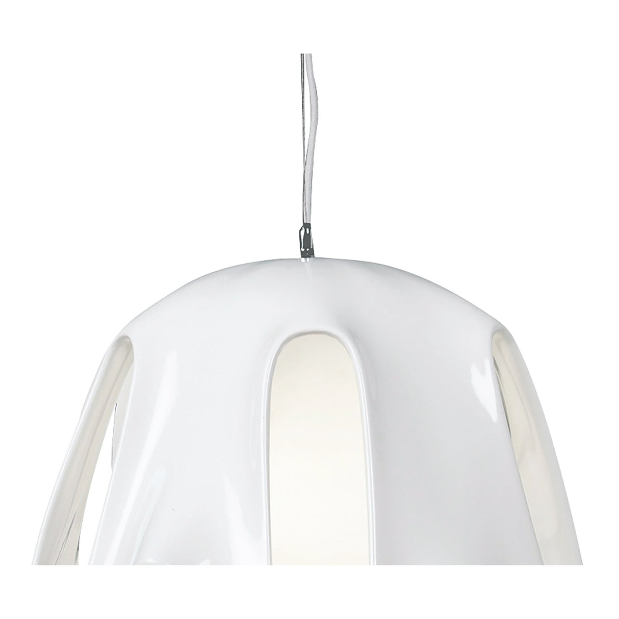 Phantom Pendant Light, Gloss White with Frosted Glass and Polished Chrome Accents