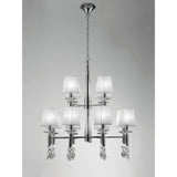 Luxe Illumination: Dual-Tier Crystal Chandelier in Polished Chrome and White Shades