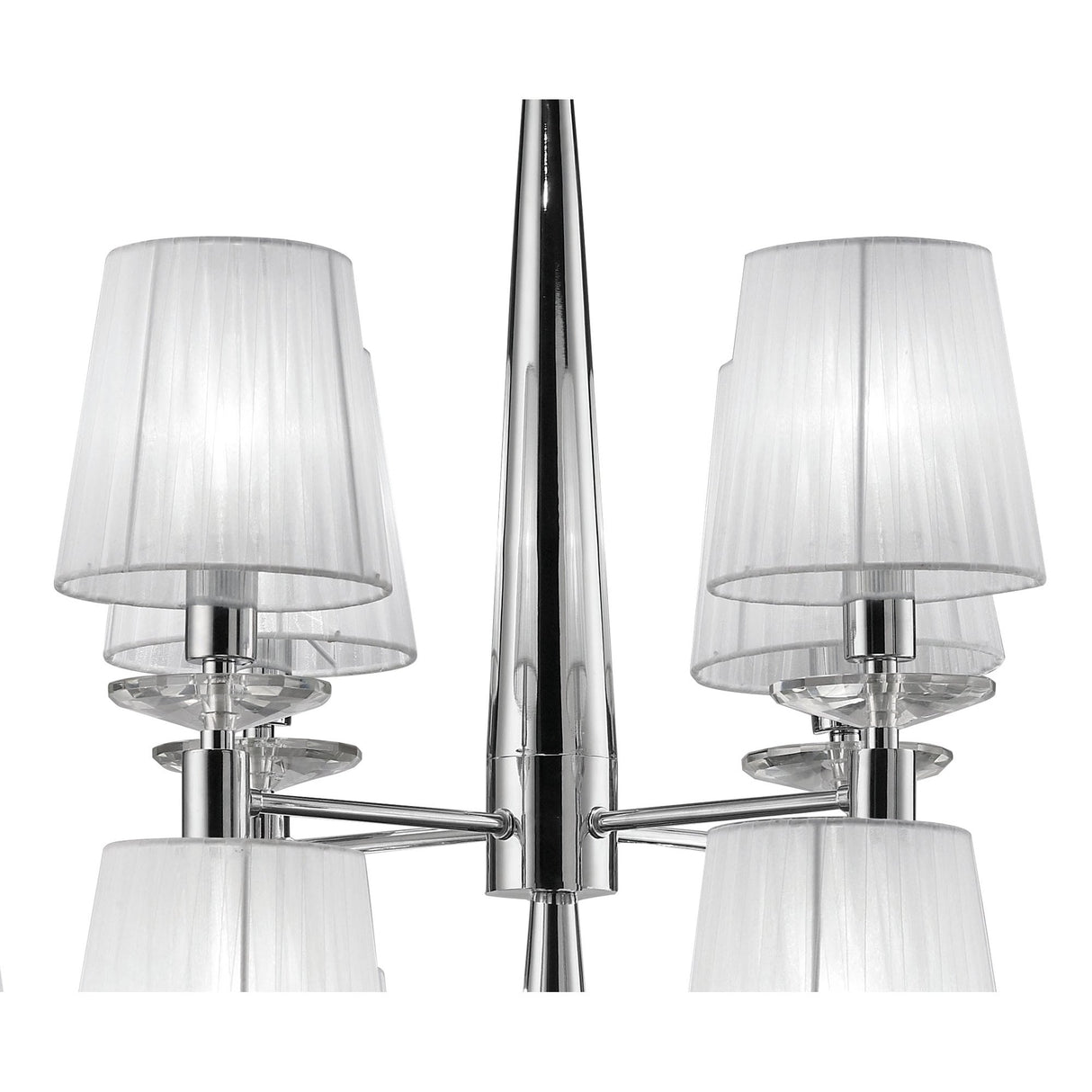 Luxe Illumination: Dual-Tier Crystal Chandelier in Polished Chrome and White Shades
