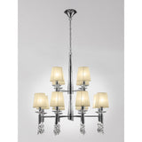 Elegant Two-Tier Pendant Light with Cream Shades and Crystal Accents in Polished Chrome