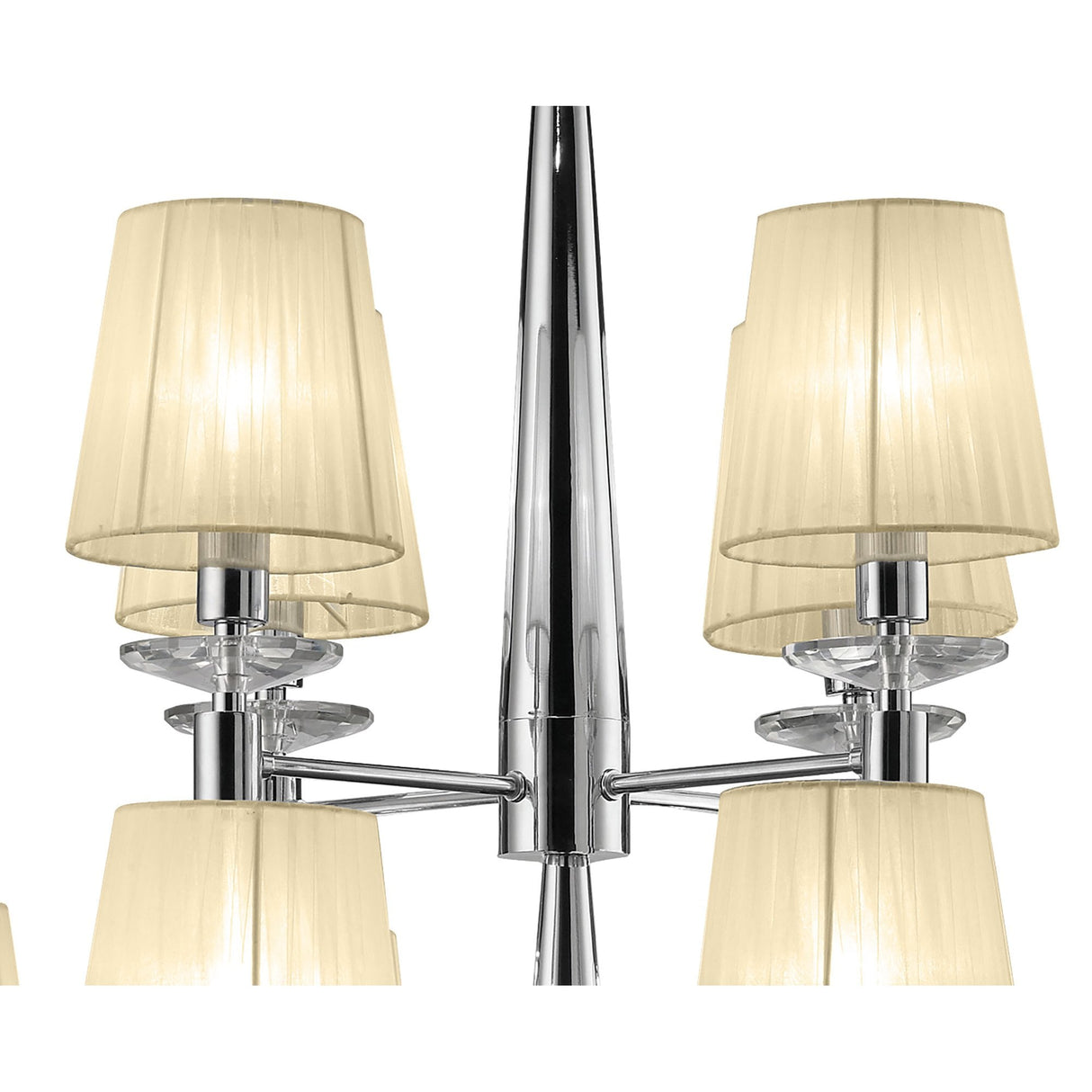 Elegant Two-Tier Pendant Light with Cream Shades and Crystal Accents in Polished Chrome
