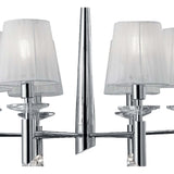 Tiffany Pendant Chandelier: 6+6 Lights, Polished Chrome with White Shades & Clear Crystal
