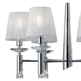Tiffany Pendant Chandelier: 6+6 Lights, Polished Chrome with White Shades & Clear Crystal
