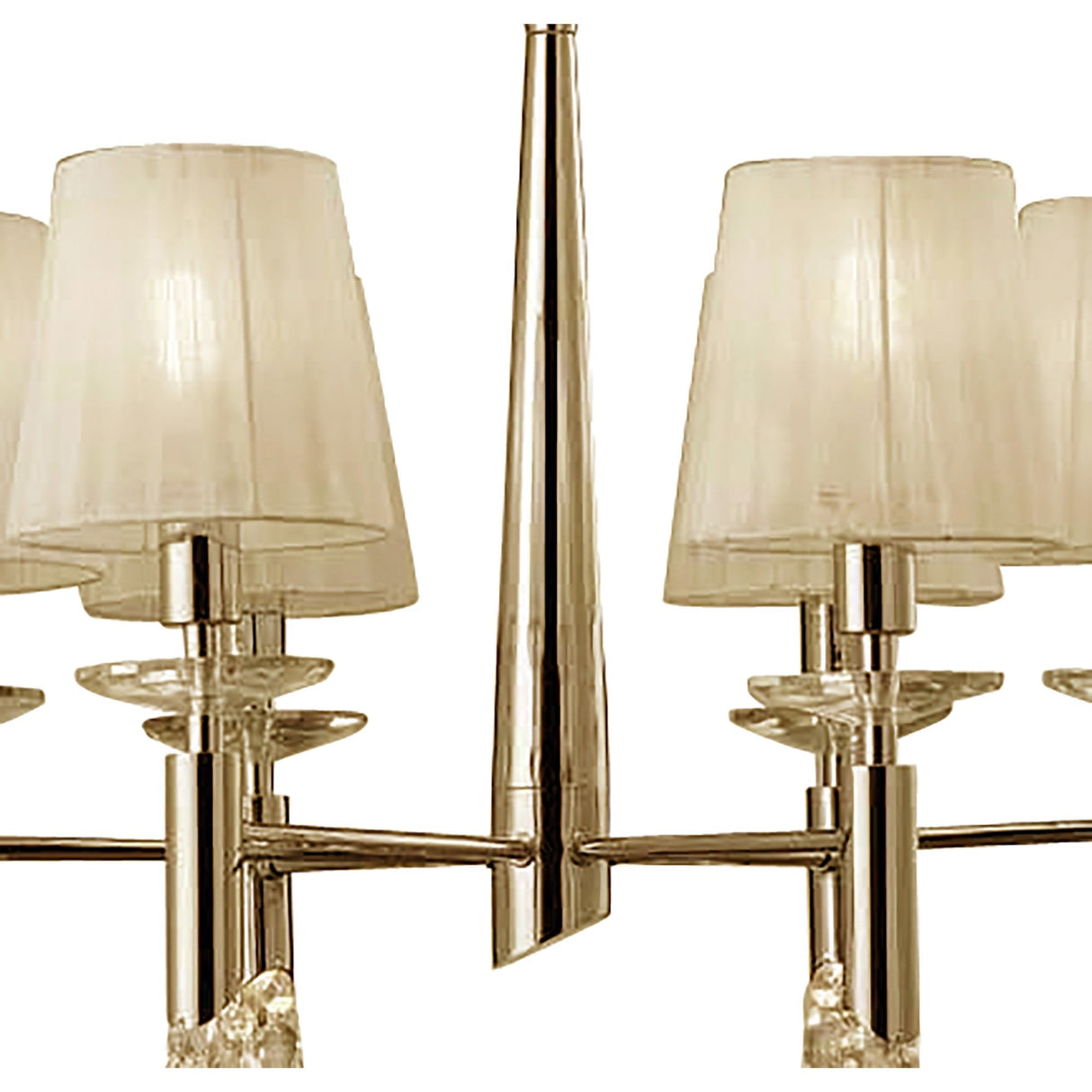 Tiffany Pendant Chandelier, French Gold & Cream Shades with Clear Crystal Elegance