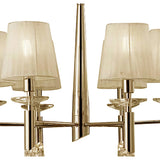 Tiffany Pendant Chandelier, French Gold & Cream Shades with Clear Crystal Elegance