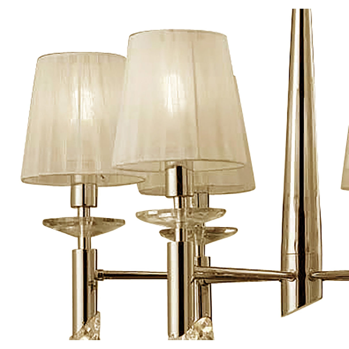 Tiffany Pendant Chandelier, French Gold & Cream Shades with Clear Crystal Elegance