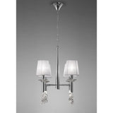 Elegant Tiffany 4+4 Light Pendant in Polished Chrome with White Shades & Clear Crystal Accents