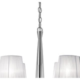 Elegant Tiffany 4+4 Light Pendant in Polished Chrome with White Shades & Clear Crystal Accents