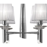 Elegant Tiffany 4+4 Light Pendant in Polished Chrome with White Shades & Clear Crystal Accents