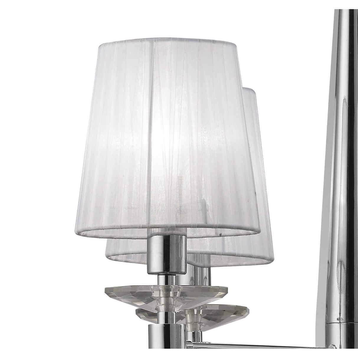 Elegant Tiffany 4+4 Light Pendant in Polished Chrome with White Shades & Clear Crystal Accents