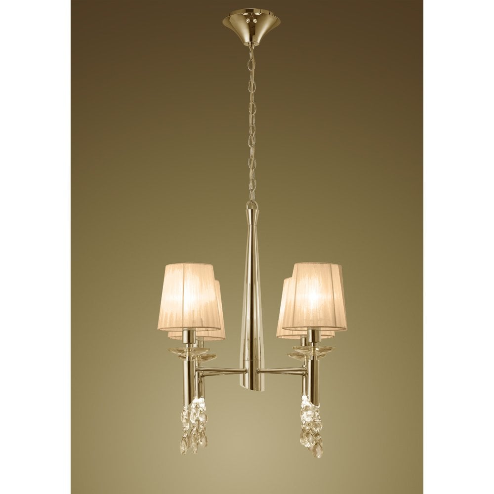 Tiffany Pendant 4+4 Light in French Gold with Soft Bronze Shades & Clear Crystal Elegance