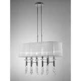 Tiffany Elegance 6+6 Light Oval Pendant in Polished Chrome with White Shade and Clear K9 Crystal