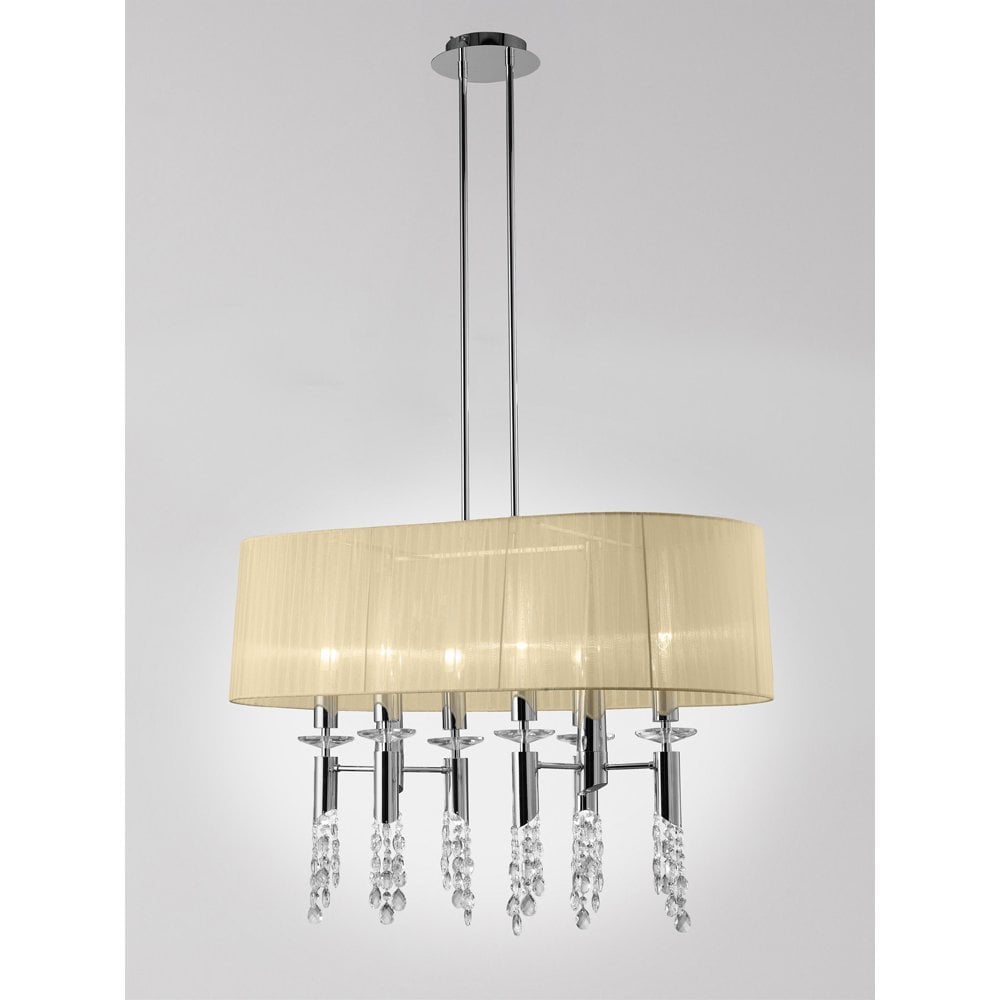 Elegant Tiffany Crystal Pendant Light in Polished Chrome with Cream Shade